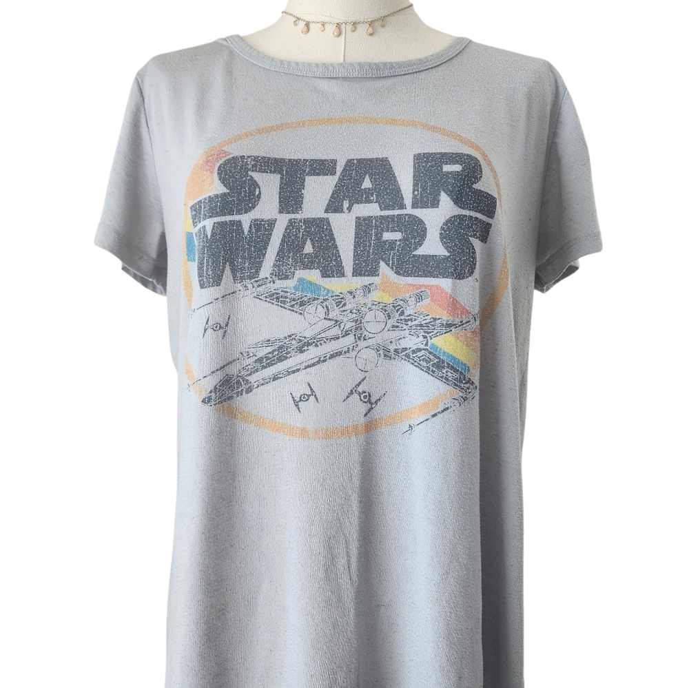 Star Wars Gray Tee with Colorful Spaceship Design